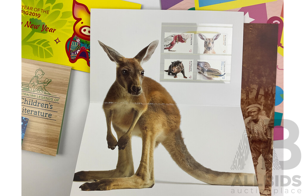 Australian 2019 Stamp Packs Including Lunar New Year, Robin Boyd, Welcome Stranger, Moments to Treasure, Year of the Pig, Children's Literature, Australian Fauna - Face Value $50