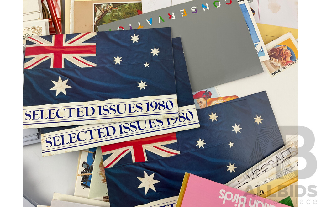 Australian 1980's Stamp Packs and First Day Covers Including 1980 Selected Issues, 1983 Commonwealth Day, Australian Birds and More