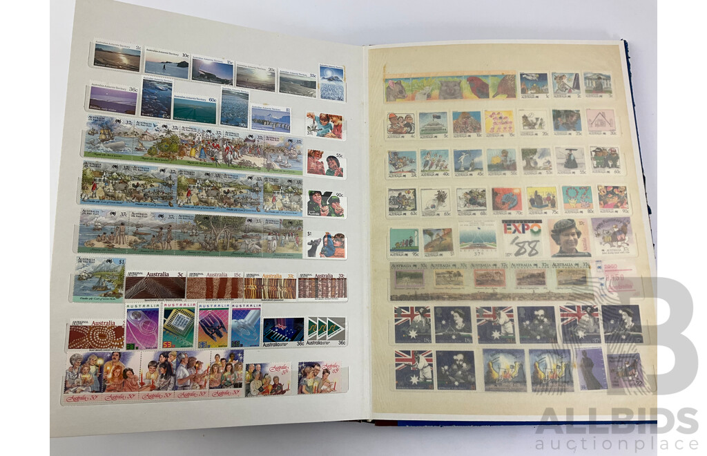 Album of Australian Mint and Cancelled Stamps Examples From 1920's to 1980's Including Predecimal, 1977 Test Centenary Strip, Waltzing Matilda Strip, Vintage Vintage and Veteran Cars Strip, 1988 First Fleet Strips and More