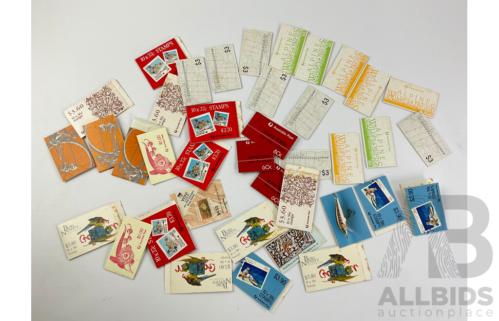 Collection of Australian 1980's-90's Stamp Books Including Heidelberg and Heritage, 1990 Bush Nativity, Living Together and More Face Value Over $95