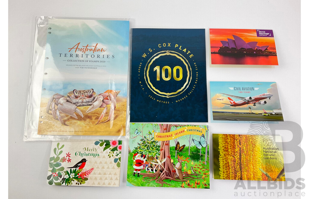 Australian 2020 Stamp Packs Including Australian Territories, Qantas 100 Years, Cox Plate, Christmas Island Christmas, Botanic Garden 50 Years, World Heritage Australia - Face Value Over $100