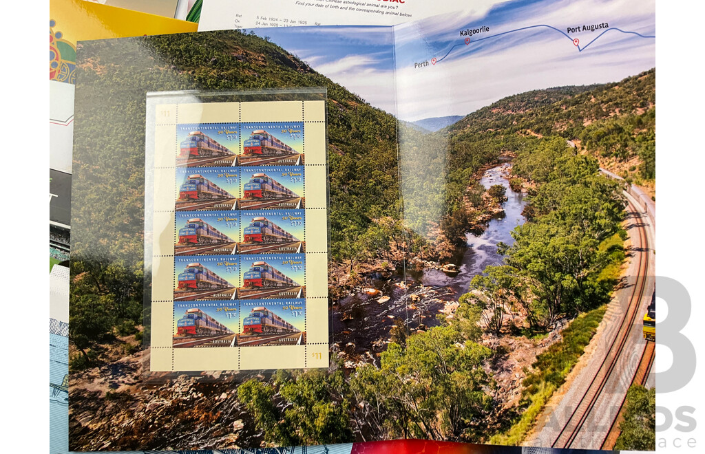 Collection of Australian 2019/2020 Stamp Packs Including Transcontinental Railway, Lunar New Year, ANZAC Day, Joyful Occations, Queen Birthday and More- Face Value Over $105