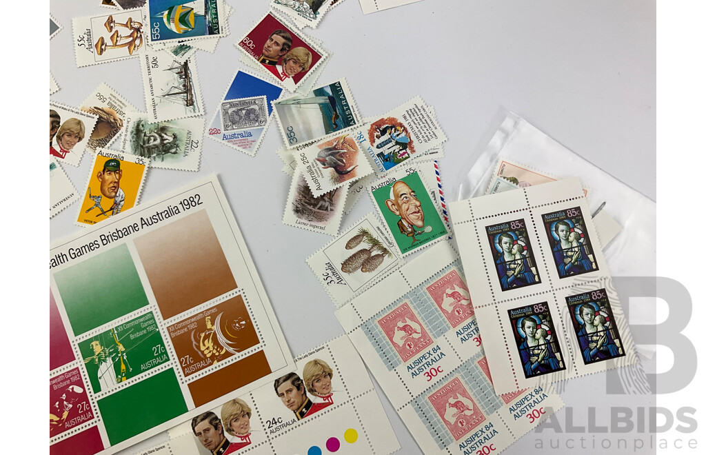 Large Collection of Australian 1980's Mint Stamps, Blocks, Gutters and Books Including 1981 Charles Diana Marriage, Ausipex 1984, Blinky Bill, Ginger Meggs and More