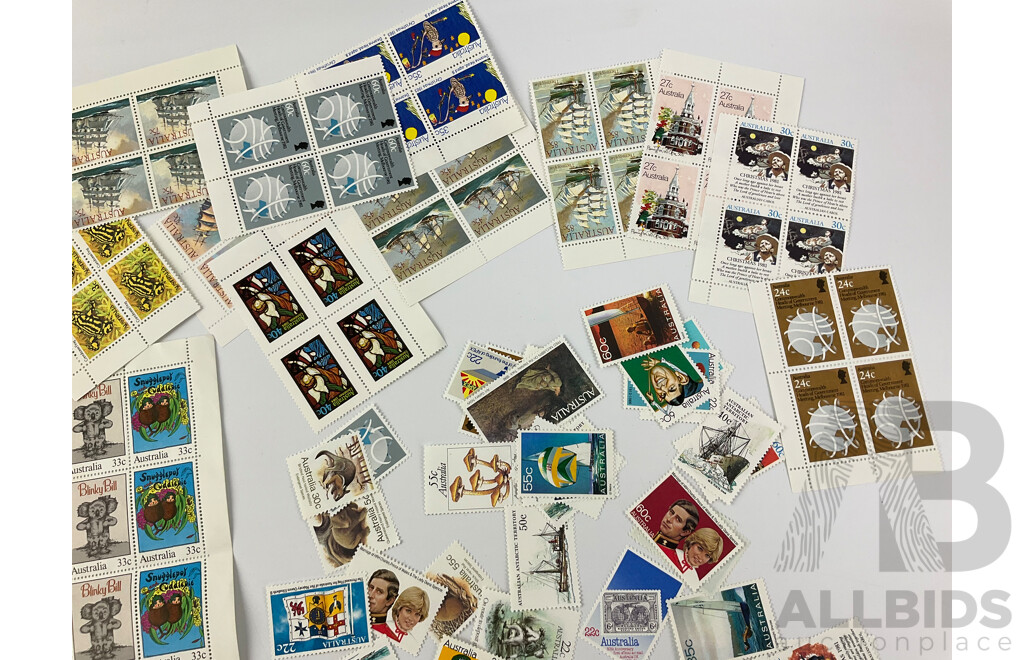 Large Collection of Australian 1980's Mint Stamps, Blocks, Gutters and Books Including 1981 Charles Diana Marriage, Ausipex 1984, Blinky Bill, Ginger Meggs and More