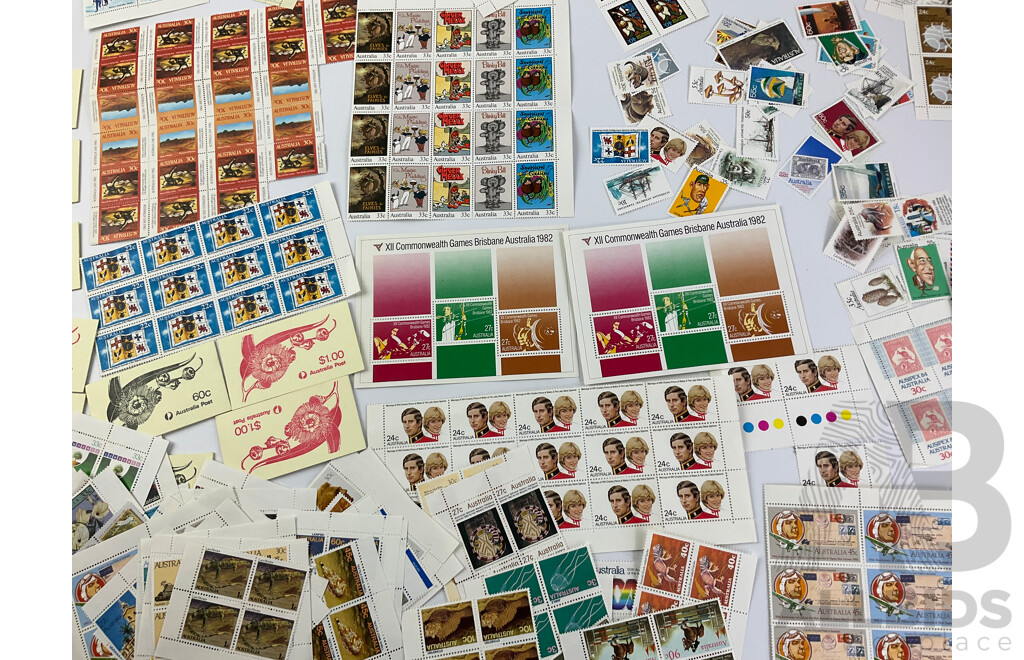 Large Collection of Australian 1980's Mint Stamps, Blocks, Gutters and Books Including 1981 Charles Diana Marriage, Ausipex 1984, Blinky Bill, Ginger Meggs and More