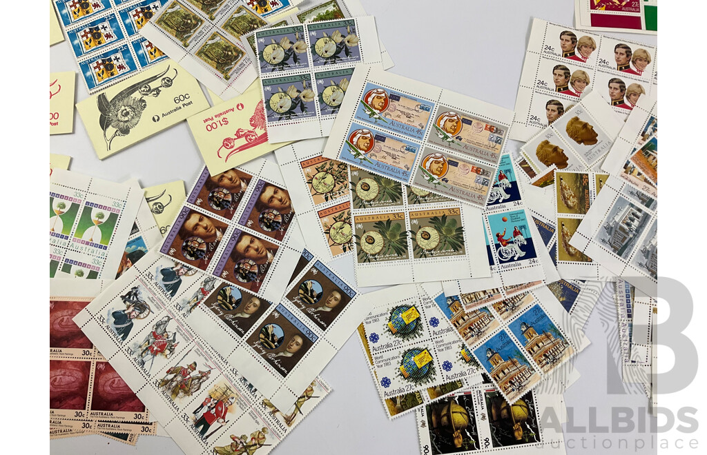 Large Collection of Australian 1980's Mint Stamps, Blocks, Gutters and Books Including 1981 Charles Diana Marriage, Ausipex 1984, Blinky Bill, Ginger Meggs and More