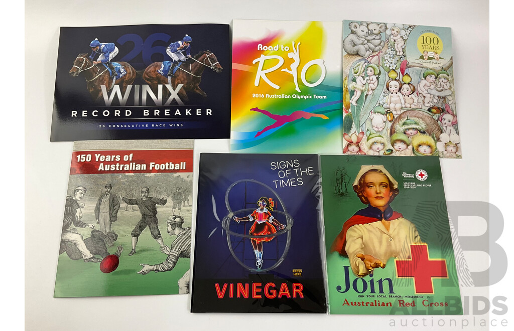 Collection of Australian Stamp Packs Including Signs of the Times(Illuminated Neon Style Cover) Gumnut Babies 100 Years, Road to Rio, 150 Years of Australian Football, Australian Red Cross WINX Record Breaker - Face Value $76