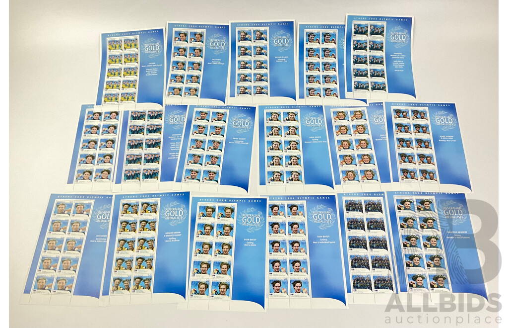 Australian 2004 Mini Stamp Sheets, Olympic Gold Medalists Set, Seventeen Sheets - Face Value $85