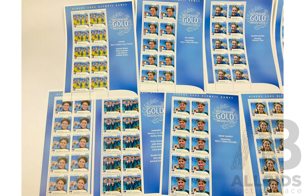 Australian 2004 Mini Stamp Sheets, Olympic Gold Medalists Set, Seventeen Sheets - Face Value $85