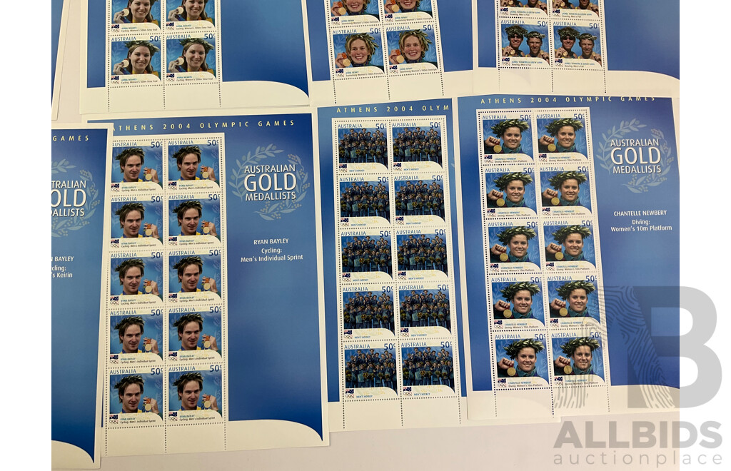 Australian 2004 Mini Stamp Sheets, Olympic Gold Medalists Set, Seventeen Sheets - Face Value $85