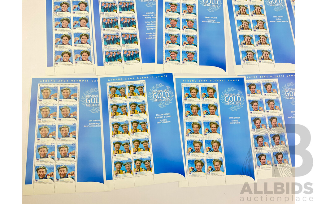 Australian 2004 Mini Stamp Sheets, Olympic Gold Medalists Set, Seventeen Sheets - Face Value $85