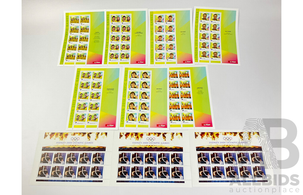 Australian Olympic Mini Stamp Sheets Including 2000 Opening Ceremony, 2012 Gold Medalist Set - Face Value $55