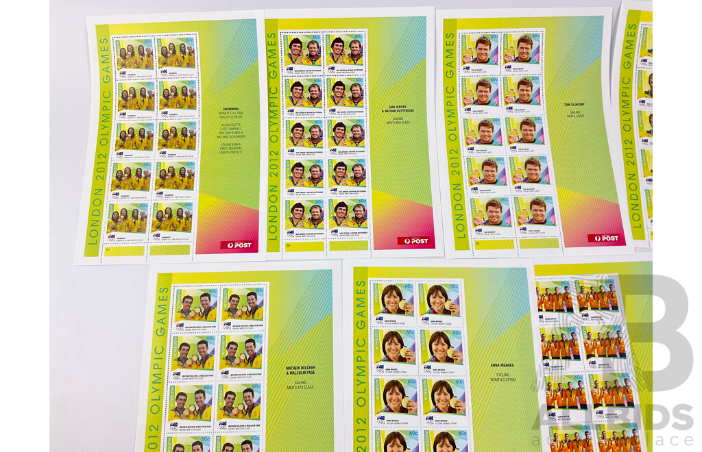 Australian Olympic Mini Stamp Sheets Including 2000 Opening Ceremony, 2012 Gold Medalist Set - Face Value $55