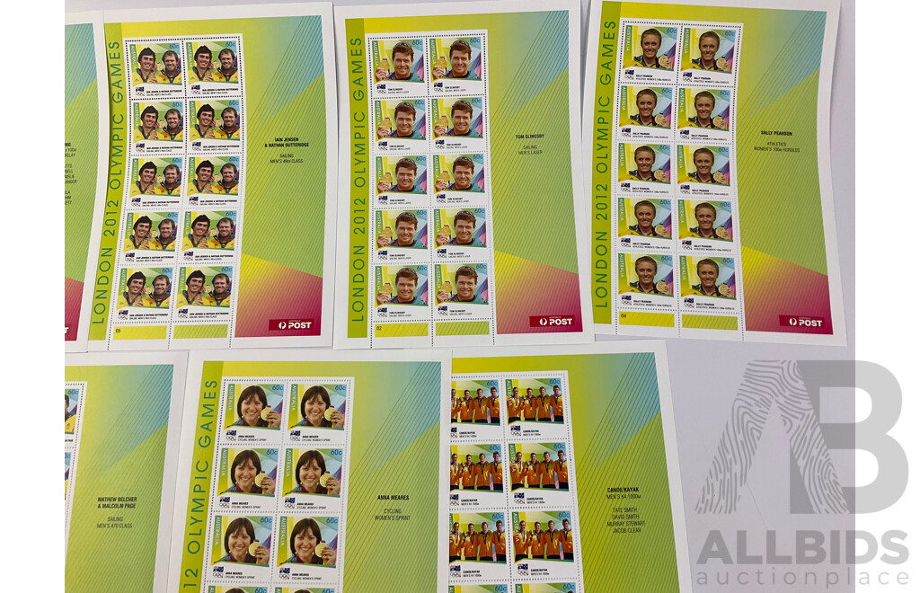 Australian Olympic Mini Stamp Sheets Including 2000 Opening Ceremony, 2012 Gold Medalist Set - Face Value $55