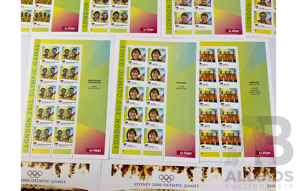 Australian Olympic Mini Stamp Sheets Including 2000 Opening Ceremony, 2012 Gold Medalist Set - Face Value $55