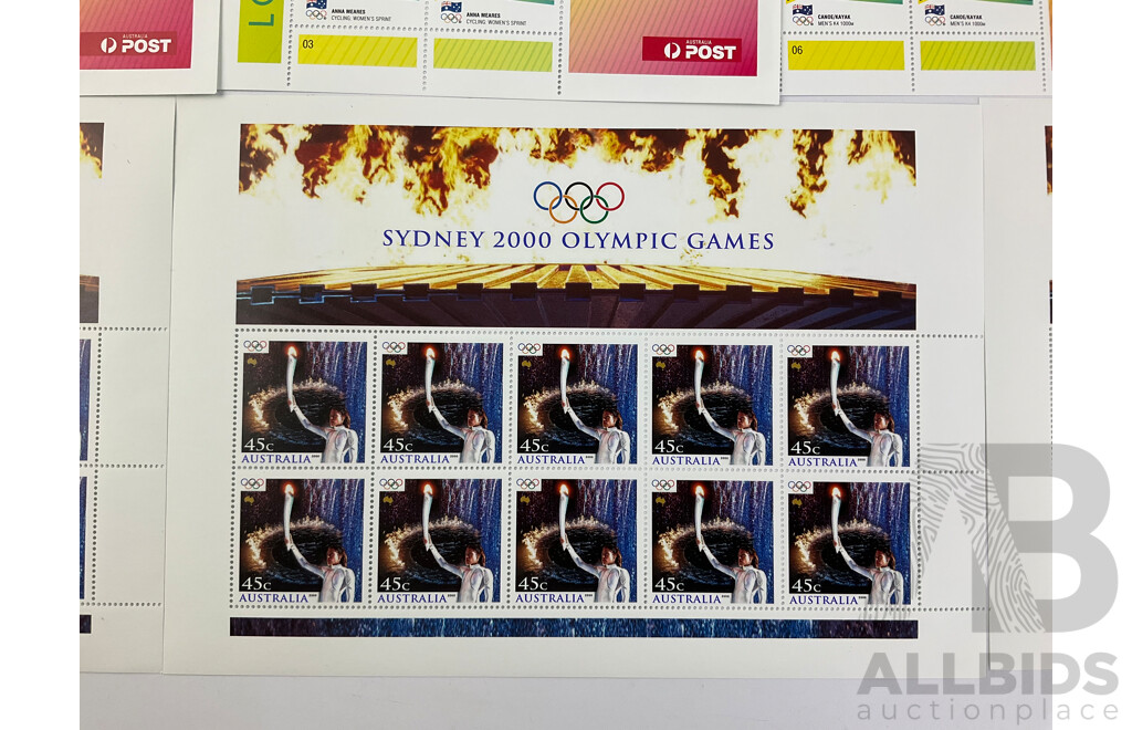 Australian Olympic Mini Stamp Sheets Including 2000 Opening Ceremony, 2012 Gold Medalist Set - Face Value $55