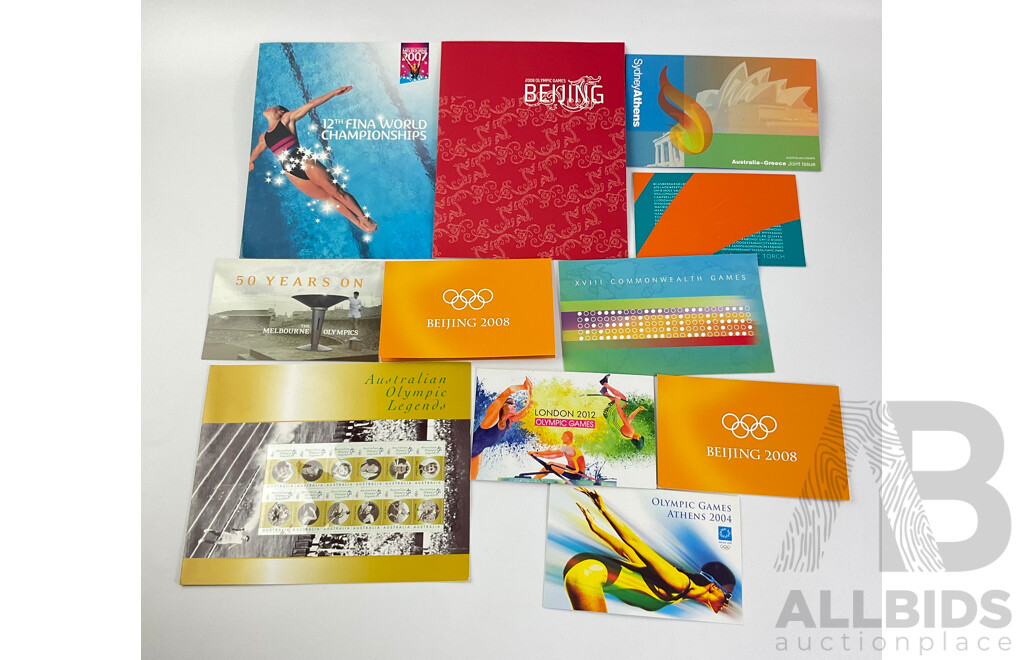 Collection of Australian Stamp Packs, Olympic and Commonwealth Games Issues 2000-2012