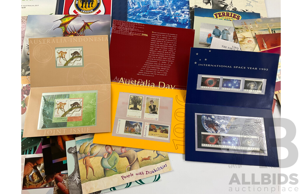 Collection of Australian Stamp Packs Including 2017 Australian Territories Collection, 2016 RSL, 2014 G20, Mythical Creatures, for Special Occasions, Nostalgic Advertisements and More