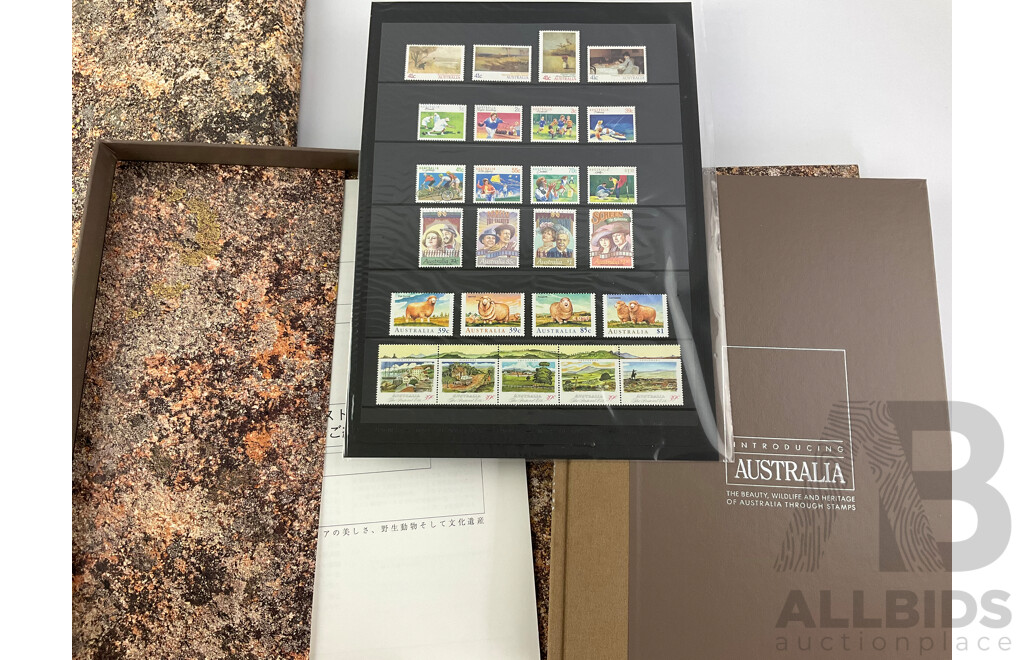 Indroducing Australia Through Stamps 1989 Album with Sealed Stamp Packs Stage & Screen, Rush for Gold, in Focus, Literary Legends of the 1890's, Working Life in the 1890's