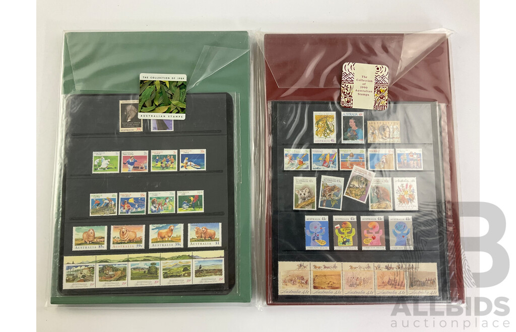 Australian 1989, 1990 Annual Stamp Albums - Face Value $83