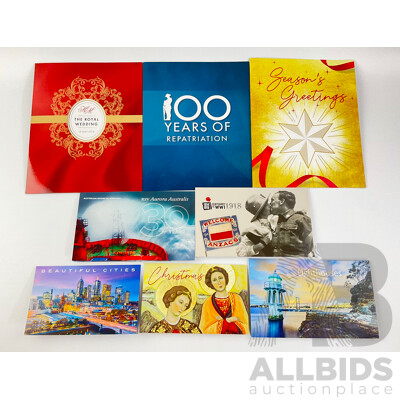 Australian 2018 Stamp Packs Including Lighthouses of Sydney, Centenary of WW1, Royal Wedding, Season's Greetings, Beautiful Cities, Christmas, RSV Aurora Australis, 100 Years of Repatriation - Face Value Over $80