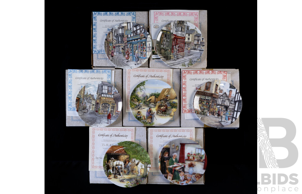 Collection Seven Limited Edition Bradford Exchange Bradex Royal Doulton Display Plates in Original Boxes with Certificates of Authenticity, From the Window Shopping Series