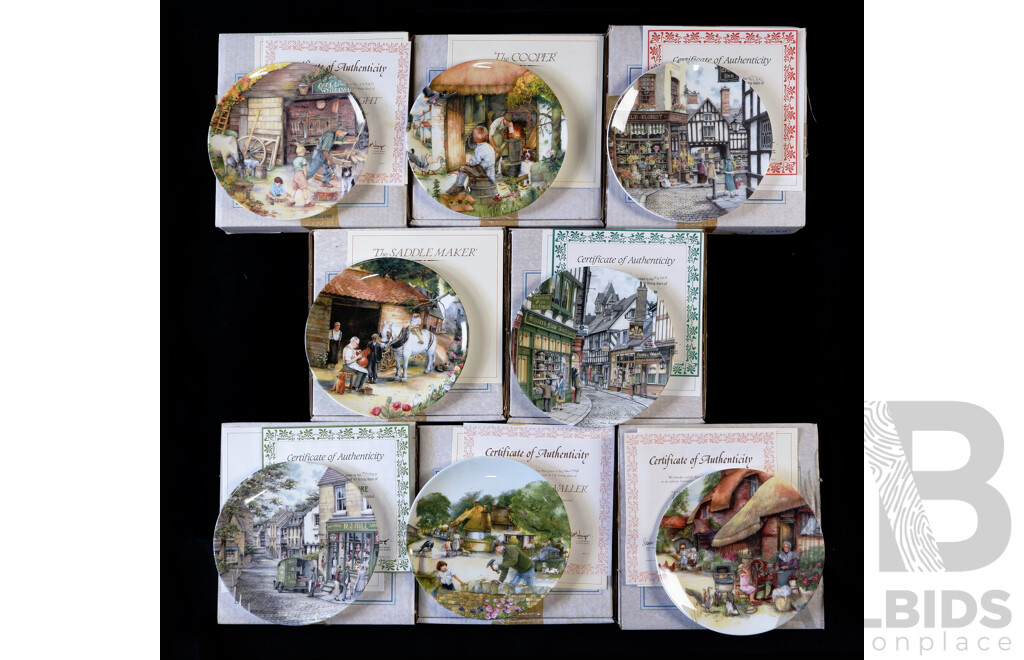 Collection Eight Limited Edition Bradford Exchange Bradex Royal Doulton Display Plates in Original Boxes with Certificates of Authenticity, From the Window Shopping Series