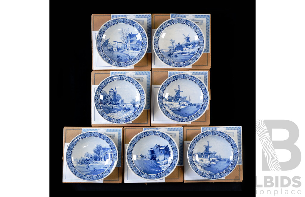 Collection Seven Limited Edition Bradex Display P:lates by Royal Goedewaagen in the Delf Blue Holland Landscapes Series, 1990s,  in Original Boxes