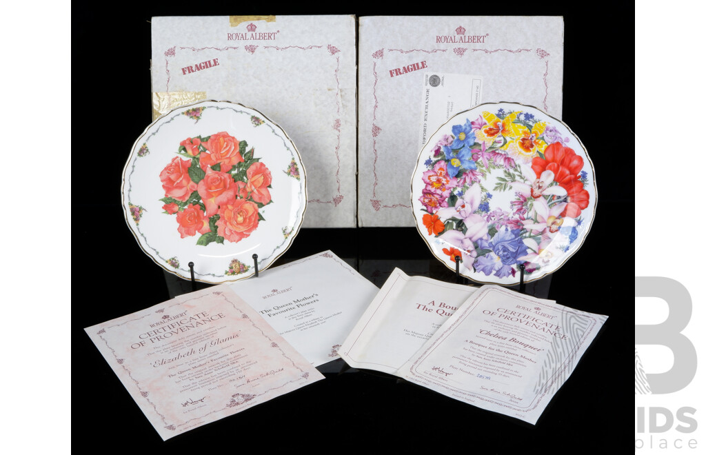 Two Limited Edition Bradex Display Plates by Royal Albert Comprising Chelsea Bouquet by Sara Anne Schofield and Elizabeth of Glamis by the Same Artist, in Original Boxes