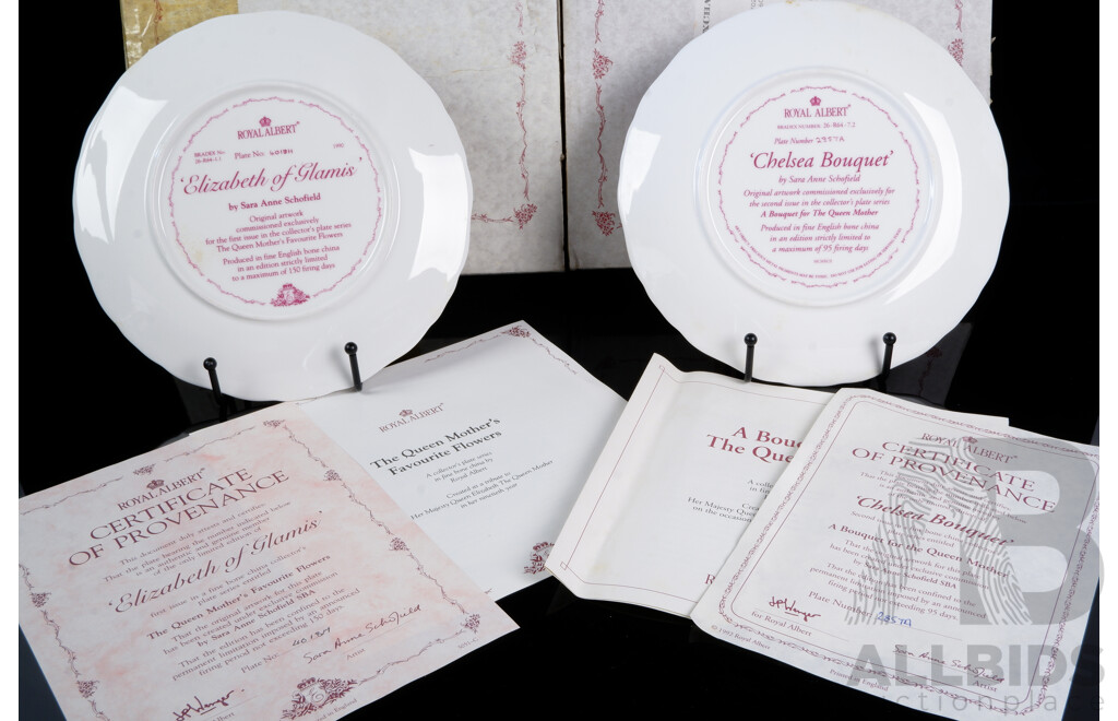 Two Limited Edition Bradex Display Plates by Royal Albert Comprising Chelsea Bouquet by Sara Anne Schofield and Elizabeth of Glamis by the Same Artist, in Original Boxes