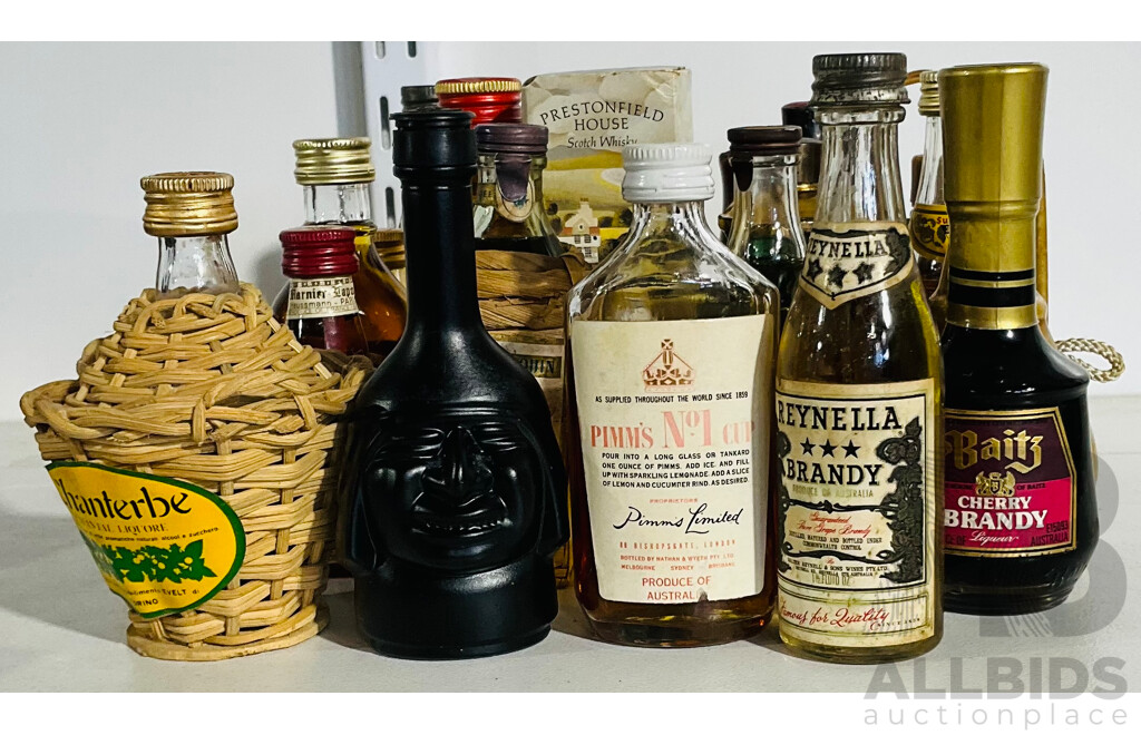 Collection of Vintage Single Serve Liqueur Bottles Including Reynella Brandy, Rocher Apricot Liqueur, Baits Cherry Brandy and Much More - Average 45ml per Bottle -i Mostly Sealed / Unopened