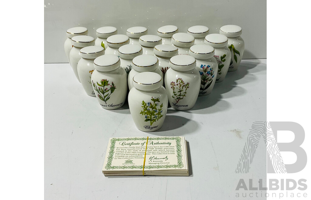 Collection of Vintage Ceramic Spice Containers Including Certificates of Authenticity