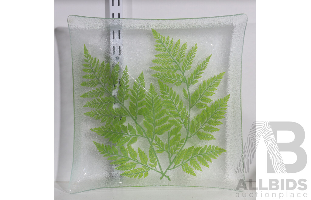 Vintage Clear Textured Glass Square Platter with Leaf Patterns