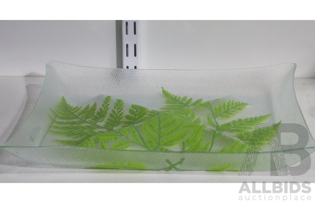 Vintage Clear Textured Glass Square Platter with Leaf Patterns