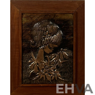 Set of Three Vintage Framed Copper Etchings, Man in Turban; Girl with Flower in Hair; Asian Junk on Water, 50 x 38 cm (largest frame)