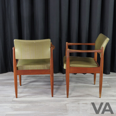 Pair of Retro Teak Green Vinyl Dining Chairs