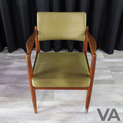 Pair of Retro Teak Green Vinyl Dining Chairs