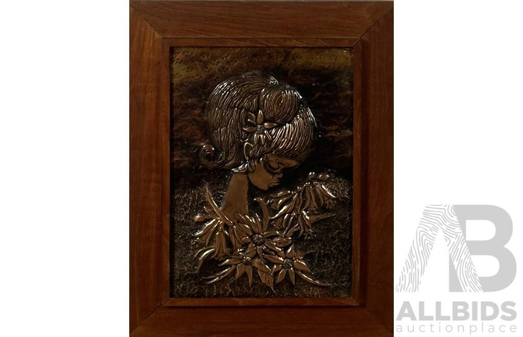 Set of Three Vintage Framed Copper Etchings, Man in Turban; Girl with Flower in Hair; Asian Junk on Water, 50 x 38 cm (largest frame)