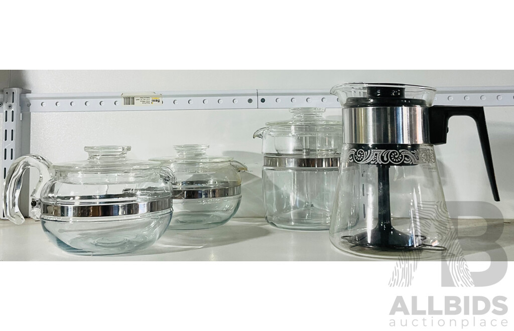 American Pyrex Coffee Set Including Pots of Several Sizes