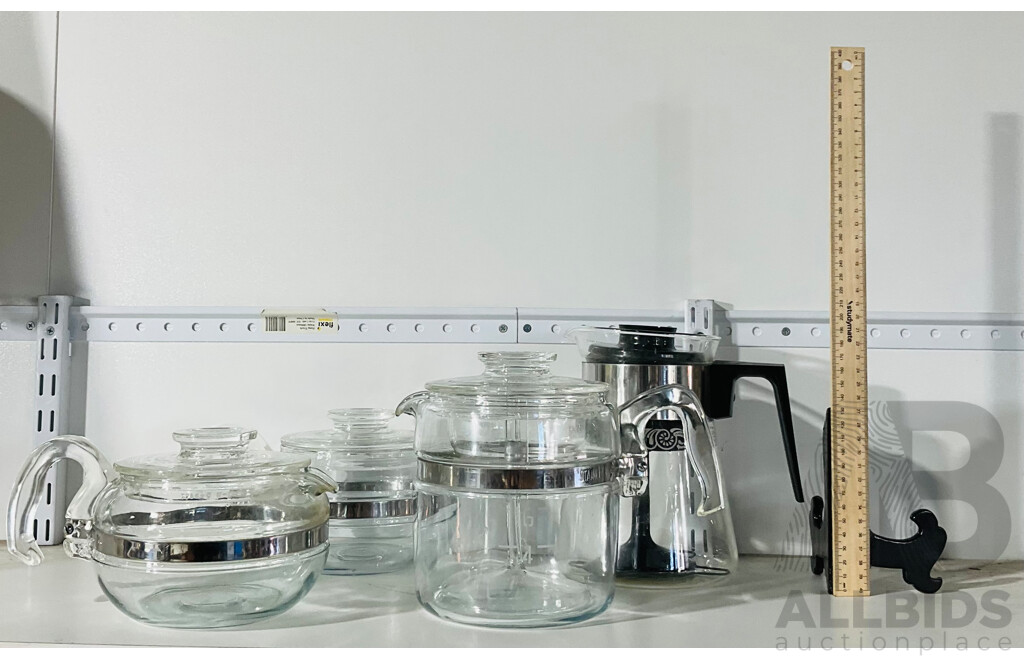 American Pyrex Coffee Set Including Pots of Several Sizes