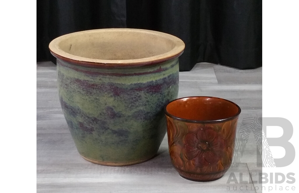 Large Glazed Planter and Smaller Example