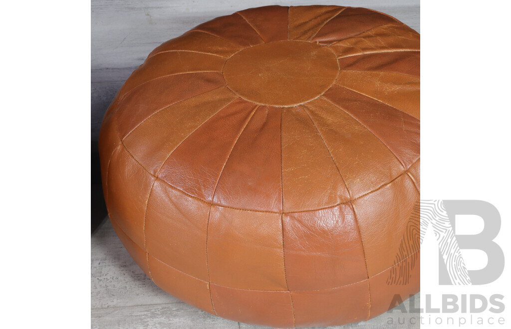 Pair of Brown Leather Pouf Ottomans