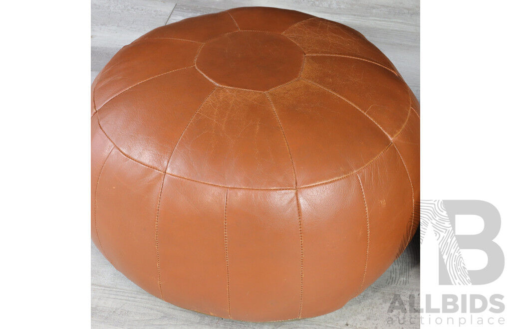 Pair of Brown Leather Pouf Ottomans