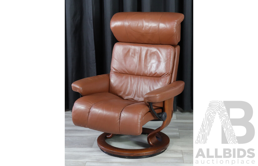 Ekornes Stressless Recliner with Brown Leather Upholstery