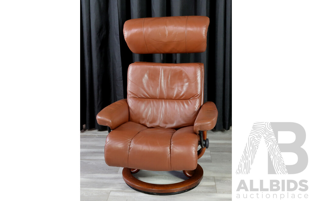 Ekornes Stressless Recliner with Brown Leather Upholstery