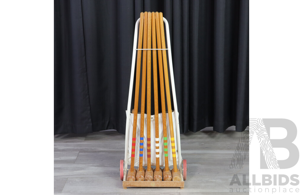 Timber Croquet Set on Metal Trolley