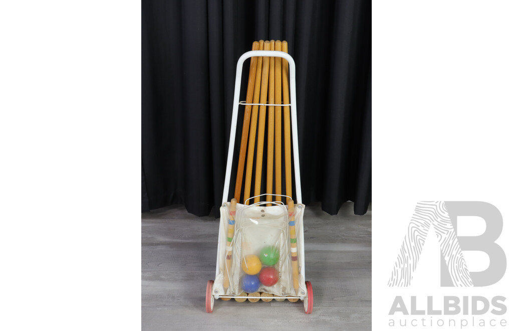 Timber Croquet Set on Metal Trolley