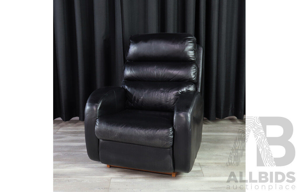 Black Leather Lazy Boy Manual Recling Rocking Lounge Chair