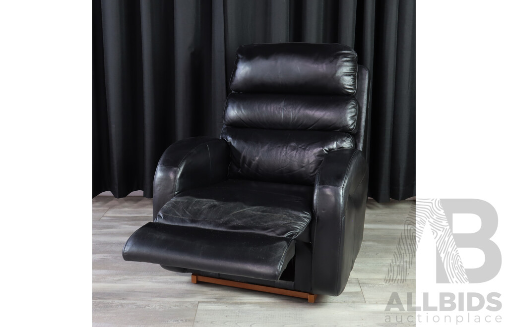 Black Leather Lazy Boy Manual Recling Rocking Lounge Chair