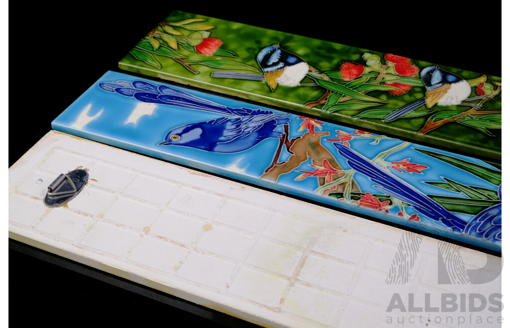 Three Ceramic Tiles with Avian Themed Decoration